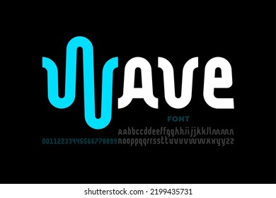 Sound waves style font design, alphabet letters and numbers vector illustration