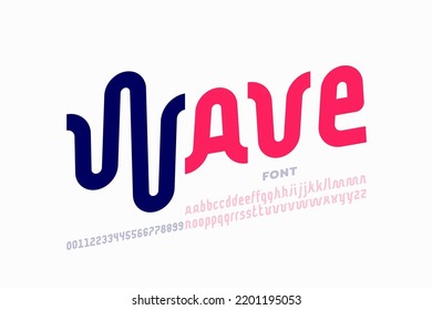 Sound waves style font design, alphabet letters and numbers vector illustration