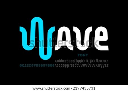 Sound waves style font design, alphabet letters and numbers vector illustration