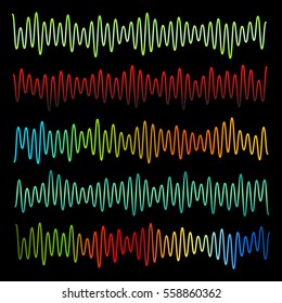 Sound waves vector set. Audio equalizer. Sound & audio waves isolated on black background.
