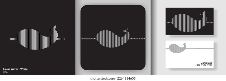 Sound waves + Whale Logo. Flat audio waves in shape of Whale logo symbol branding. Vector Illustration. EPS 10.