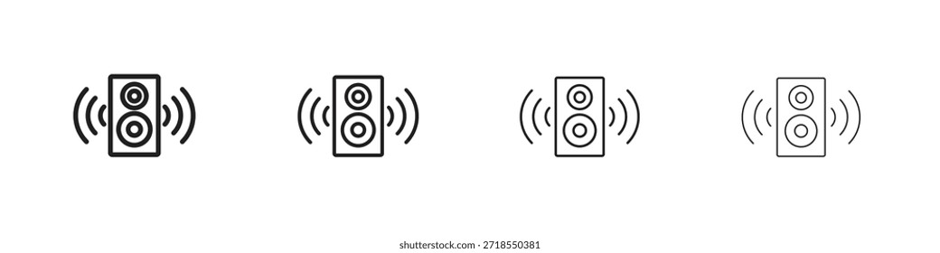 Iconos de caja de sonido, conjunto de iconos lineales. Iconos lineales negros de la palma