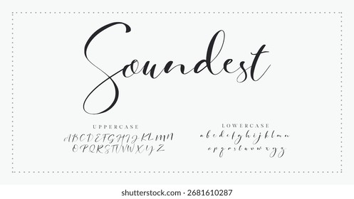 Soundest Script Elegant Signature Typeface. Lettering signature font isolated on background. brush style alphabet. Vector logo letters.
