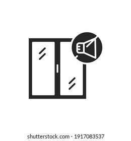 Sound-isolating window black glyph icon. Pictogram for web page, mobile app, promo. Editable stroke.