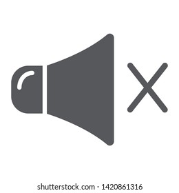 Soundless glyph icon, music and loud, no sound sign, vector graphics, a solid pattern on a white background, eps 10.