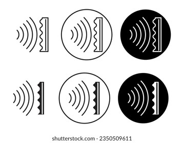 Symbol-Set für die Tonprüfung. Rauschabsorptionsmaterial, Vektorsymbol. schallisolierendes Dämmschutzschild in schwarz gefülltem und umrissenem Stil.