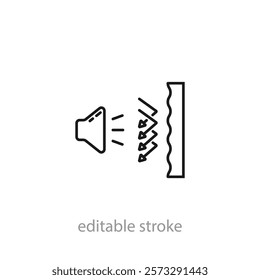 Soundproof icon. Sound insulation. Noise absorbing line symbol. Soundproofing room in multimedia or music studio. Editable stroke vector illustration. Design on white background.