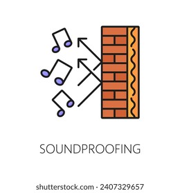 Schalldichte Wand-Wärmedämmung Symbol. Gehäuse-Isolierschicht-Technologie Umriss-Symbol, Wohnfassungs-Thermal-, Ton- und Schallschutzisoliersystem dünne Linie Vektorsymbol oder Zeichen