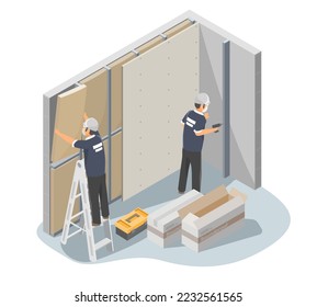 Soundproof walls service sound engineer team anti noise sound proof protect from outside wall house bedroom isometric	