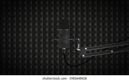 Soundproofed studio room. Recording studio, tripod with spider