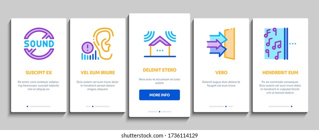 Soundproofing Building Material Onboarding Mobile App Page Screen Vector. Collection Of Soundproofing Windows And Roof, Wall Insulation And Floor Covering Color Illustrations