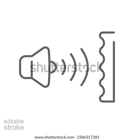 Soundproofing icon. sound insulation and heading for door. soundproof layer. Noise absorbing. line or outline pictogram. editable stroke. Vector illustration. Design on white background. EPS 10