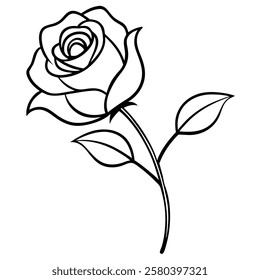 It sounds like you're describing a line art illustration of a rose with a branch. A ''line art" style typically uses clean, simple lines without shading or color, focusing on the outlines.