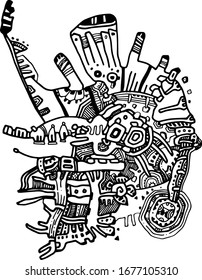 the sounds of the past are felt as a combination of graphic elements of the drawing, some moments of the lines are similar to musical instruments