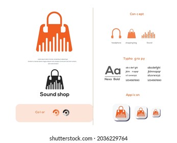 sounds shop include  shopping bag headphone sound logo and brand identity