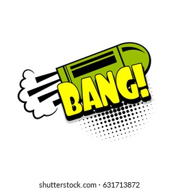 Sounds vector illustration. Lettering bang, bullet boom explosion. Comics book text balloon. Bubble icon speech phrase. Cartoon font label tag expression. Halftone sound effects.