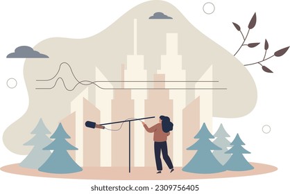 Soundscape recording with nature environment music.Outdoors forest noise record with microphone.flat vector illustration.