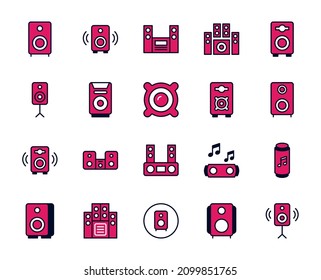 Soundspeaker set line icons in flat design with elements for web site design and mobile apps.  Collection modern infographic logo and symbol. Holidays vector line pictogram