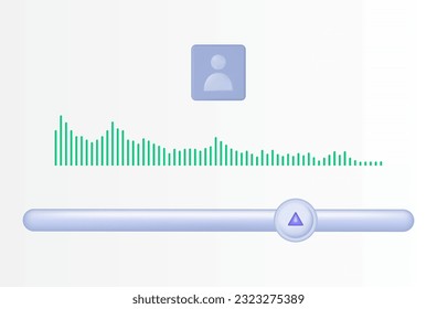 Soundtrack, audio sound wave. Listening to a conversation, speech module, recording readings, podcast. Adjust, decrease the sound level, volume slider. Radio wave, track. Vector 3d illustration.