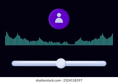 Soundtrack, audio track, wiretapping, volume slider. Listening to a telephone conversation, speech module, recording readings, podcast. Adjust, decrease the sound level. Radio wave, track. Vector 3d.