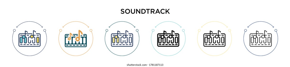 Soundtrack icon in filled, thin line, outline and stroke style. Vector illustration of two colored and black soundtrack vector icons designs can be used for mobile, ui, web