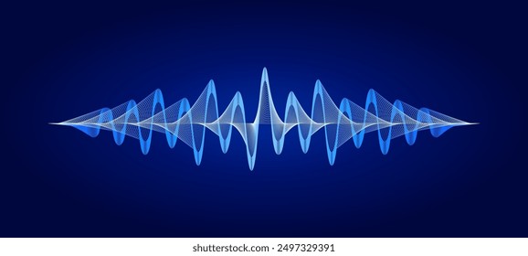 Ilustración de señal de frecuencia abstracta de onda sonora que brilla intensamente sobre fondo azul oscuro