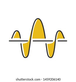 Soundwave color icon. Function and axis. Music rhythm frequency. Digital yellow sound, audio wave. Voice recording, radio signal sign. Vibration amplitude level. Isolated vector illustration