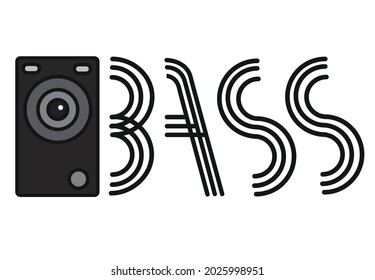 Soundwave forming into word Bass coming out from Speaker. Editable Clip Art.