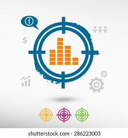 Soundwave music icon on target icons background. Flat illustration.