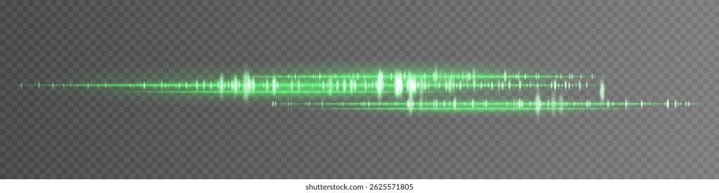 Soundwave set icon. Green luminous frequency lines on transparent background. Perfect for futuristic interface, audio mixing, sound detection visuals, digital technology and communication.
