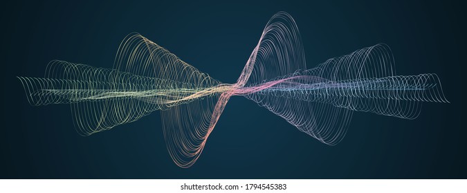 Soundwave smooth curved lines Abstract design element Technology dark background with a line in waveform Stylization of a digital equalizer Smooth flowing wave lines soundwave Vector curve waveform