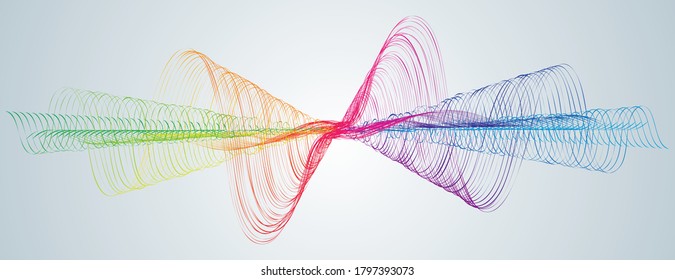 Soundwave smooth curved lines Abstract design element Technological dark background with a line in waveform Stylization of a digital equalizer Smooth flowing wave lines soundwave Vector graphic