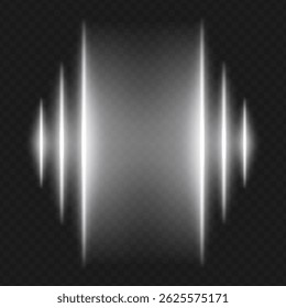 Soundwave. White vertical spikes glow on black, creating mirrored audio signal or equalizer chart effect, resembling music or voice visualization.