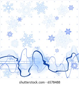 ola de sonido, fondo invernal y copos de nieve
