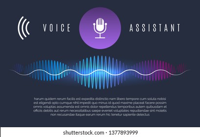 Soundwaves recognition assistant. Speech technology intelligence personal help, sound device controls and home voice assist concept, vector illustration
