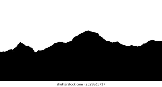 Sountains silhouettes landscape background. Rocky panorama with mountains skyline and pine tree forest. Scenery with slopes, vector cartoon illustration