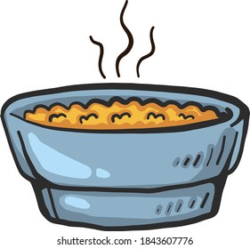 Soup in a blue bowl, illustration, vector on white background