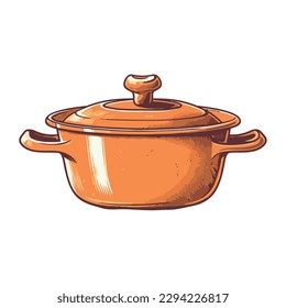 Soup boils in enamel stew pot on stove isolated