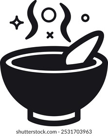 Soup bowl black icon. Food menu icon