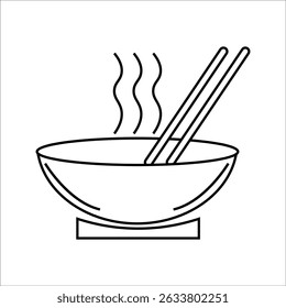 Soup bowl cutlery outline vector icon for food apps and websites. Flat style bowl icon in black line art.