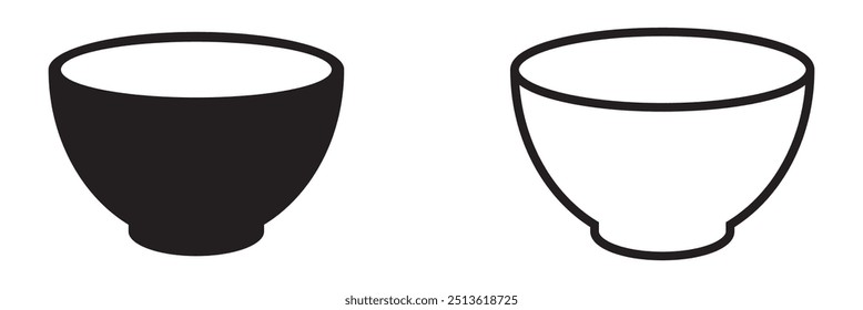 Soup bowl dishware outline art vector icon for food apps and websites. Flat style bowl icon in black line art. 