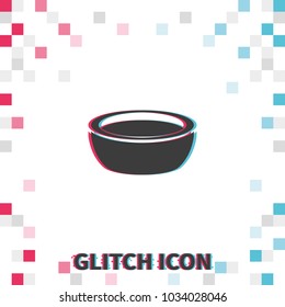 Soup bowl  glitch effect vector icon.