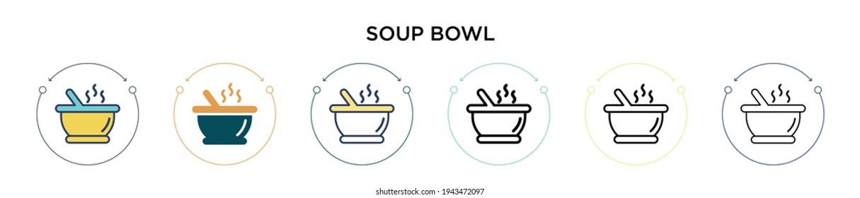 Soup bowl icon in filled, thin line, outline and stroke style. Vector illustration of two colored and black soup bowl vector icons designs can be used for mobile, ui, web