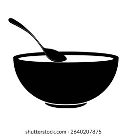 Soup bowl icon vector set with spoon. Bowl of soup vector. Silhouette of soup bowl vector symbol, steam food, soup plate, hot food design. Vector illustration.