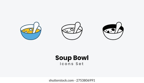 Conjunto de iconos de tazón de sopa Vector ilustración de archivo