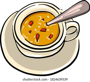 Soup in bowl, illustration, vector on white background