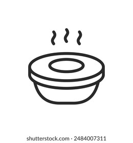 Soup bowl, linear style icon. A bowl of hot soup, ready-to-eat food or takeaway meals. Editable stroke width.