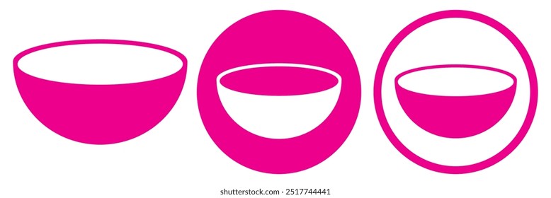 Soup bowl meal vector icon set. Empty bowl icon. Sign of kitchen. Black symbol on white background.