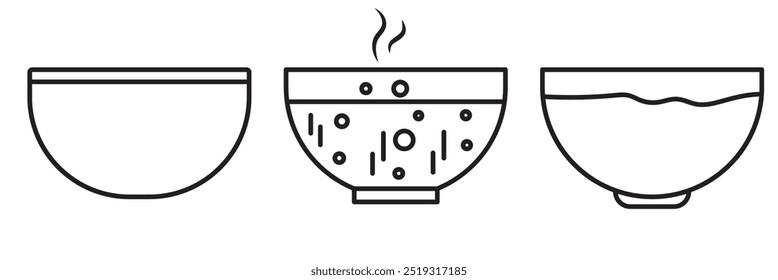 soup bowl meal vector icon set