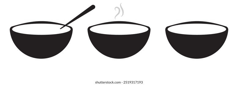 soup bowl meal vector icon set